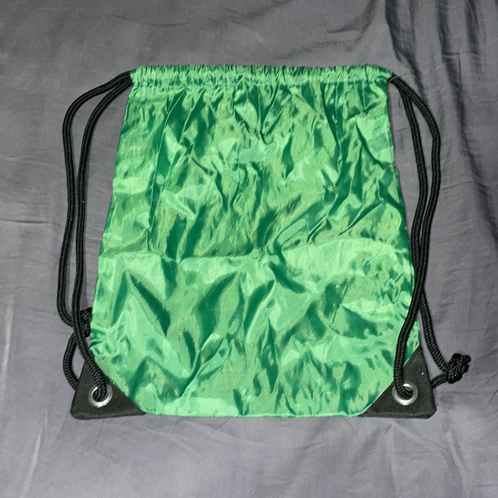 green drawstring bag